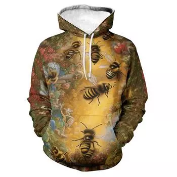 Новый дизайн толстовка с капюшоном Honeycomb Bee 3D Printed Hoodies Мужская Женская толстовка с капюшоном Пуловер Детская одежда с длинными рукавами Топы Уличная одежда S
