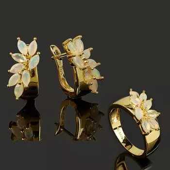 Новый дизайн в форме бамбукового листа, серьги-кольца с натуральным опалом, комплект украшений, изысканные украшения для женской банкетной одежды на юбилей US RING SIZE 6# жёлтый