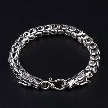 Новый дизайн винтажный креативный браслет серебряная голова дракона толстый тренд для пары доминирующий мужской ювелирный аксессуар 18CM