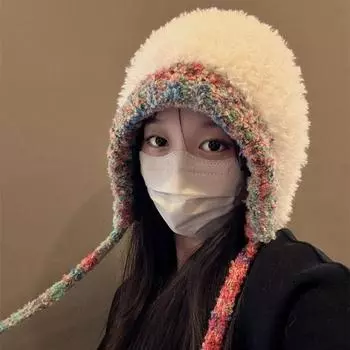 Новый дизайн Y2k Шляпа на шнурке, связанная вручную крючком, Зимняя шапка-мешок через плечо для девочек Style E