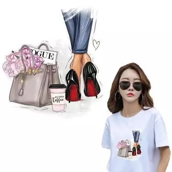 Новый дизайн, железные нашивки для девочек, одежда и обувь, футболка, джинсы, наклейки, теплопередающие моющиеся нашивки 6.6x7cm