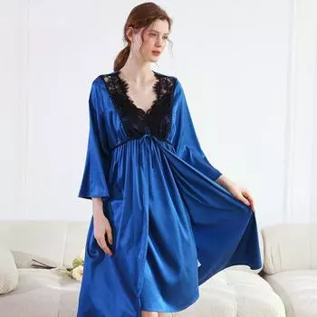 Новый дизайн, женская пижама из натурального шелка, халаты, дышащая кружевная домашняя одежда, платье, 100% шелковица, ночная рубашка, женские ночные рубашки M