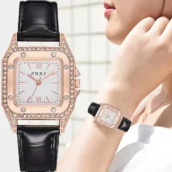 Новый дизайн, женские кварцевые наручные часы с бриллиантами, оригинальные повседневные женские часы, лучшие подарки, часы для жены чёрный