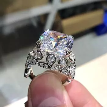Новый дизайн, женские обручальные кольца с большим кристаллом кубического циркония, роскошные обручальные кольца, модные женские украшения 8