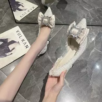 Новый дизайн, женские туфли-лодочки со стразами, весенние модные женские туфли с острым носком, элегантные женские рабочие туфли на высоком каблуке, модельные туфли 35