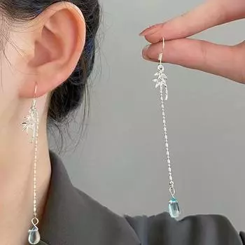 Новый длинный бамбуковый ушной крючок в китайском стиле с каплей воды и новым дизайном бамбуковых сережек с кисточками