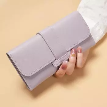 Новый длинный женский кошелек, простой, ультратонкий, большой емкости, модный, с несколькими отделениями для карт, с пряжкой, кошелек, сумка для рук розовый