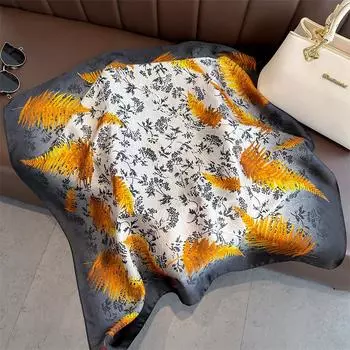 Новый для женщин Дизайн с принтом листьев Роскошный шелковый платок 70X70см Квадратный платок Фуляр Мягкая повязка на голову Шейный платок Бандана Хиджаб 70X70cm