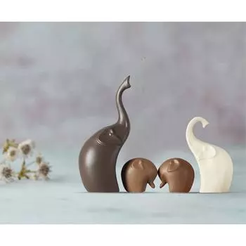 Новый домашний декор Семья слонов Матовая отделка Керамические фигурки - (Набор из 4 предметов, матово-коричневый)