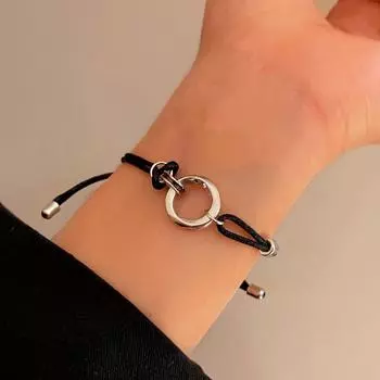 Новый двойной плетеный браслет из черной веревки с двойным кольцом, модный браслет унисекс с вырезанной любовью, регулируемый браслет, ювелирный подарок.