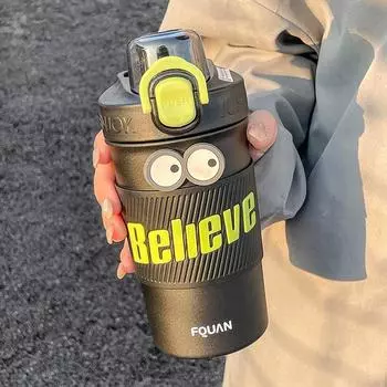 Новый двойной термос для напитков, бутылка для воды, большая емкость, прямая трубочка для напитков, кружка для кофе, переносная изоляционная чашка из нержавеющей стали 480ml