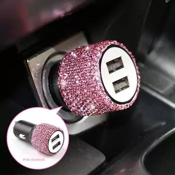 Новый двойной USB порт быстрая зарядка автомобильное зарядное устройство безопасность автомобильный декор розовый автомобиль украшения аксессуары блестки для девочек чёрный