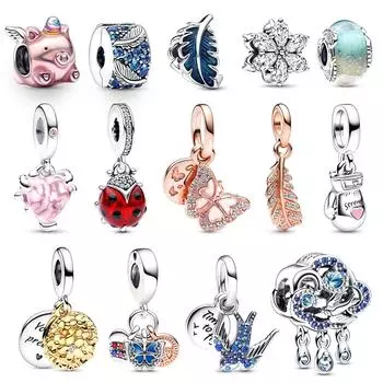 Новый двухцветный браслет из стерлингового серебра S925 с радужным сердцем, бабочкой и миром, тройной висячий браслет, ожерелье, ювелирные изделия своими руками