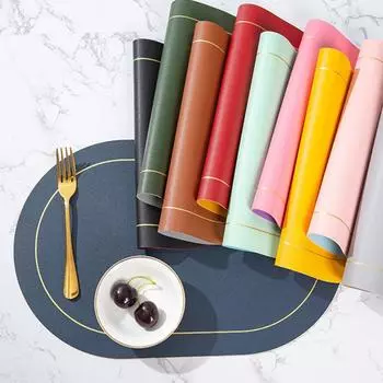 Новый двухцветный контрастный овальный коврик из искусственной кожи в скандинавском стиле, водонепроницаемый, маслянистый, теплоизоляционный, декоративный коврик для обеденного стола L