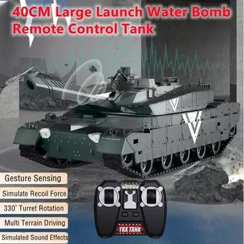Новый двухрежимный танк с датчиком жестов, стреляющий водяной бомбой, с дистанционным управлением, вращающаяся на 330° башня, отдача, 60 минут, светодиодное освещение, радиоуправляемый танк, подарочная игрушка для мальчика 1 Battery зелёный