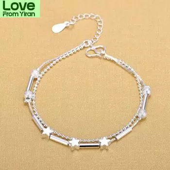 Новый двухслойный браслет на щиколотку со звездами из натурального серебра 925 пробы для женщин, модная цепочка на ногу, ювелирные украшения, подарки