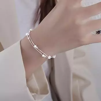 Новый двухслойный браслет со звездой: Гладкие матовые бусины, стильные женские украшения в стиле Ins three stars double bracelet белый