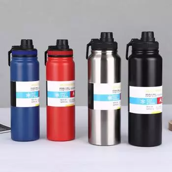 Новый двухслойный нержавеющая сталь устойчивый к падениям портативный уличный фитнес-ремень с ручкой спортивный прямой напиток большой емкости чайник 800ml