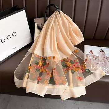 Новый двухслойный вышитый шарф из шелка и шерсти с рисунком в виде диких яблок — тонкая, большая, однотонная шаль и универсальный длинный шарф на весну/осень. SM58-8