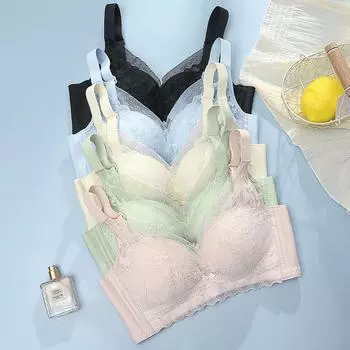 Новый дышащий бюстгальтер из бумажного стаканчика с чашечкой B, немагнитный кружевной бюстгальтер, большая грудь, показывающая небольшую сборку, тонкая внутренняя поддержка чашечек без стального кольца 75B чёрный