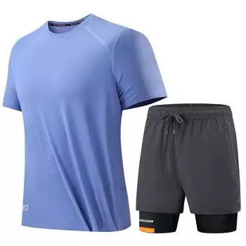 Новый дышащий комплект футболок из ледяного шелка, летний тренд, повседневные брюки больших размеров, стиль для пары S чёрный