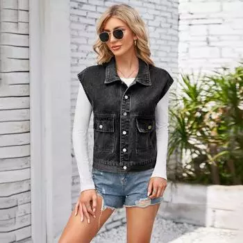 Новый джинсовый жилет в стиле ретро, приталенный жилет, повседневная куртка-бретелька для женщин S