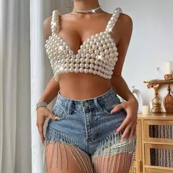 Новый eba сексуальный модный жемчужный бикини жилет с подтяжками one size fits all