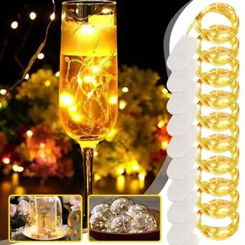 Новый европейский и американский хит продаж - 1 м 10 ламп CR2032 Кнопка Батарейный блок Медный провод Лампа Строка Светодиодная водонепроницаемая праздничная отделка One Size белый