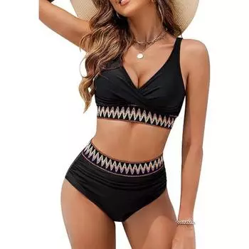 Новый европейский и американский раздельный купальник бикини женский сексуальный бикини с высокой талией S чёрный