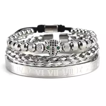 Новый европейский и американский ретро-браслет с плетеной сеткой в виде головы леопарда