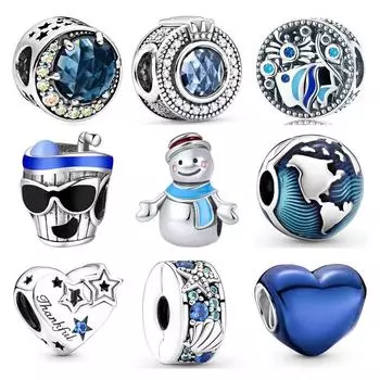 Новый европейский оригинальный Шарм темно-синяя земля, снеговик, бочка, подходит для модного браслета DIY женские ювелирные изделия белый