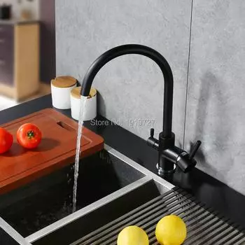 Новый фильтр для воды с осмосом, трехходовой смеситель для мойки, поворотный смеситель для очистки воды, 3 в 1, кухонные смесители, матовый черный/матовый никель