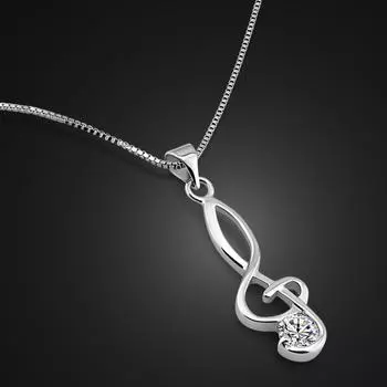 Новый фиолетовый, белый, красный циркон, кулон с музыкальной нотацией, колье, женское колье из 100% стерлингового серебра 925 пробы, цепочка, коробка, ювелирное изделие, подарок белый