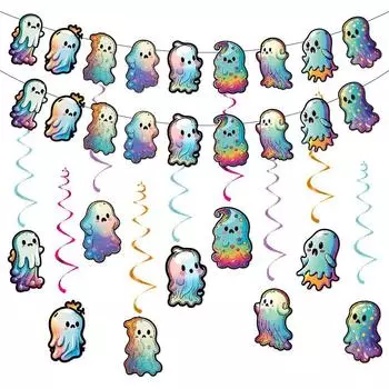 Новый флаг на Хэллоуин, украшение для бара, мультяшный призрак, спиральная подвесная бирка бледный весенний бутон