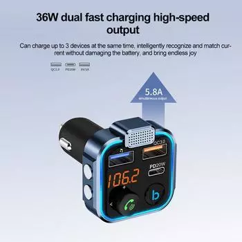 Новый FM-передатчик беспроводной Bluetooth 5.0 Handsfree автомобильный комплект аудио MP3-плеер с Type-C Pd 20 Вт + Qc3.0 быстрый USB Fm-модулятор