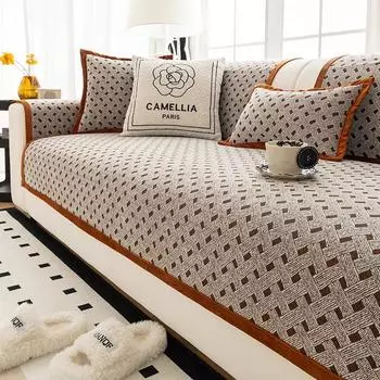 Новый французский клетчатый чехол для дивана из шенилла, нескользящие чехлы для диванов для домашних животных, собак, детей, коврик для дивана в форме буквы L, домашний декор, однотонный чехол для дивана 70x70cm 1pcs