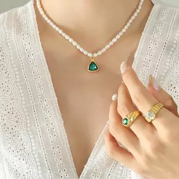 Новый французский супер сверкающий кристалл зеленый и белый пресноводный жемчуг ожерелье угловой кулон персонализированная модная жемчужная цепочка