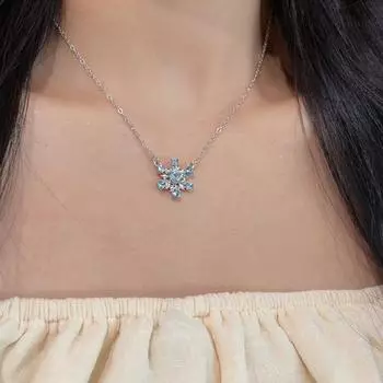 Новый французский темперамент синий циркон снежинка любовь кулон ожерелье женский