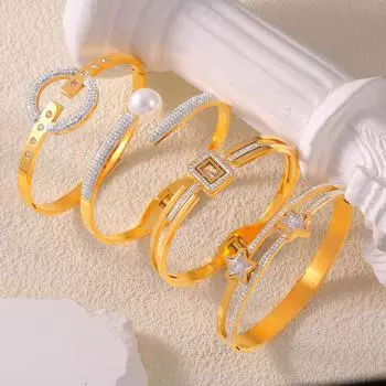 Новый геометрический браслет из титановой стали с бриллиантовой инкрустацией и позолотой, модный, легкий, роскошный, универсальный, нишевый дизайн ювелирных изделий