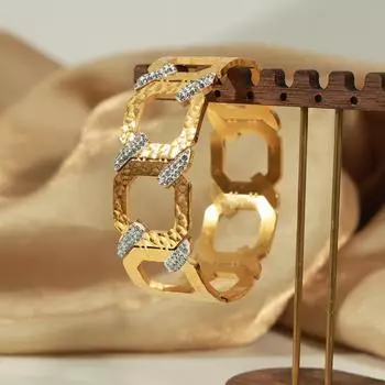 Новый геометрический браслет Wind Zircon Opening, хип-хоп, креативная личность, властный мужской браслет из титановой стали в форме буквы C