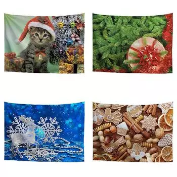 Новый гобелен с принтом лося, имбирный пряник, цветочный фон, ткань, рождественская елка, шкаф, подвесная картина для гостиной 100x75cm