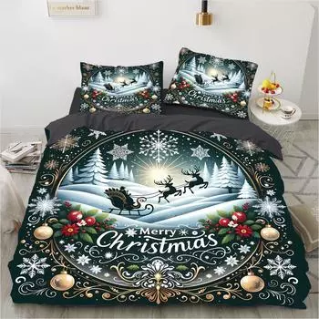 Новый год Дом 3D Печать Рождество Санта Клаус (комплект из трех частей) Пододеяльник Наволочка Рождественская серия Постельное белье 90x190