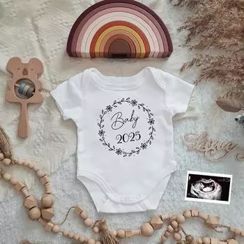 Новый год и малыш 2025 принт детский комбинезон с коротким рукавом круглый вырез детский боди повседневный модный удобный комбинезон лучшие подарки 12 MONTH