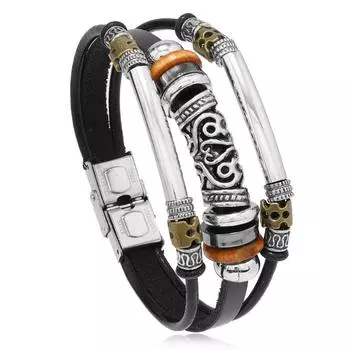 Новый горячо продаваемый модный браслет с застежкой, ретро универсальный трендовый браслет-кольцо из воловьей кожи для мужчин и женщин чёрный