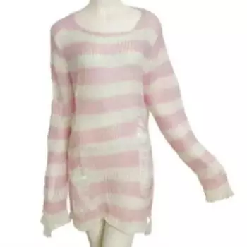 Новый готический панк готический свитер оверсайз пуловеры женские полосатые крутые с дырками рваный джемпер харадзюку эстетика свитер One Size