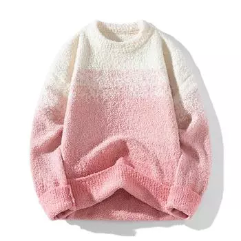 Новый градиентный свитер Мужской градиентный свитер с круглым вырезом Свитер с круглым вырезом Мужская куртка Мужской свитер Мужской Осень и Зима M розовый