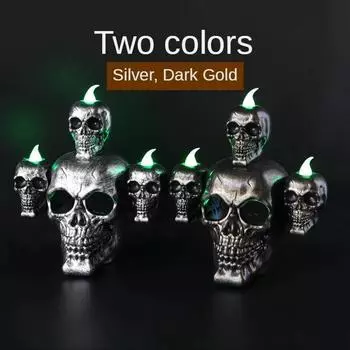 Новый Хэллоуин Череп Ужас Свеча Лампа Дым Сандаловое Дерево Светодиод Секретная Комната Дом С Привидениями Сценарий Убийство Реквизит Украшение Рабочего Стола серебряный