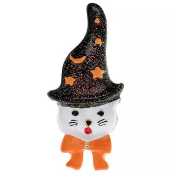 Новый Хэллоуин кот с волшебной шляпой брошь милый котенок булавка животный дизайн модные украшения винтажные аксессуары