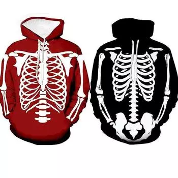 Новый Хэллоуин скелет цифровая 3D печать мужской и женской повседневный свитер с капюшоном S