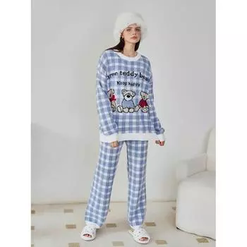 Новый Happy Bear Мягкий полубархатный новый тканевый увлажняющий парфюм на флисовой подкладке утолщенный высококачественный домашний комплект для сна One Size синий